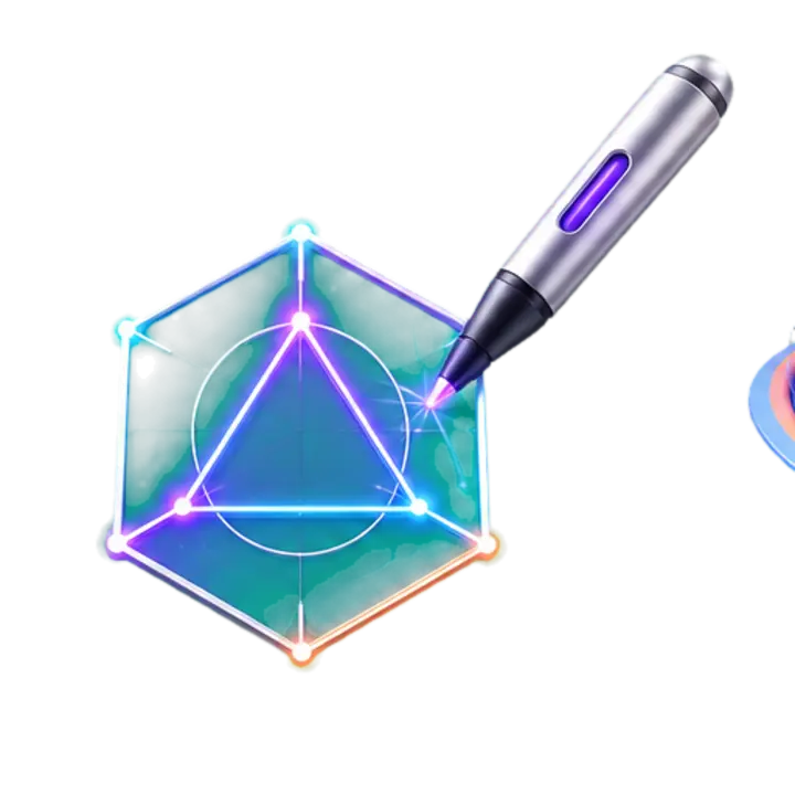 Ilustración 3D de una pluma creando un símbolo de logotipo