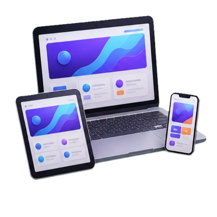 Ilustración 3D de dispositivos con una página web de marca
