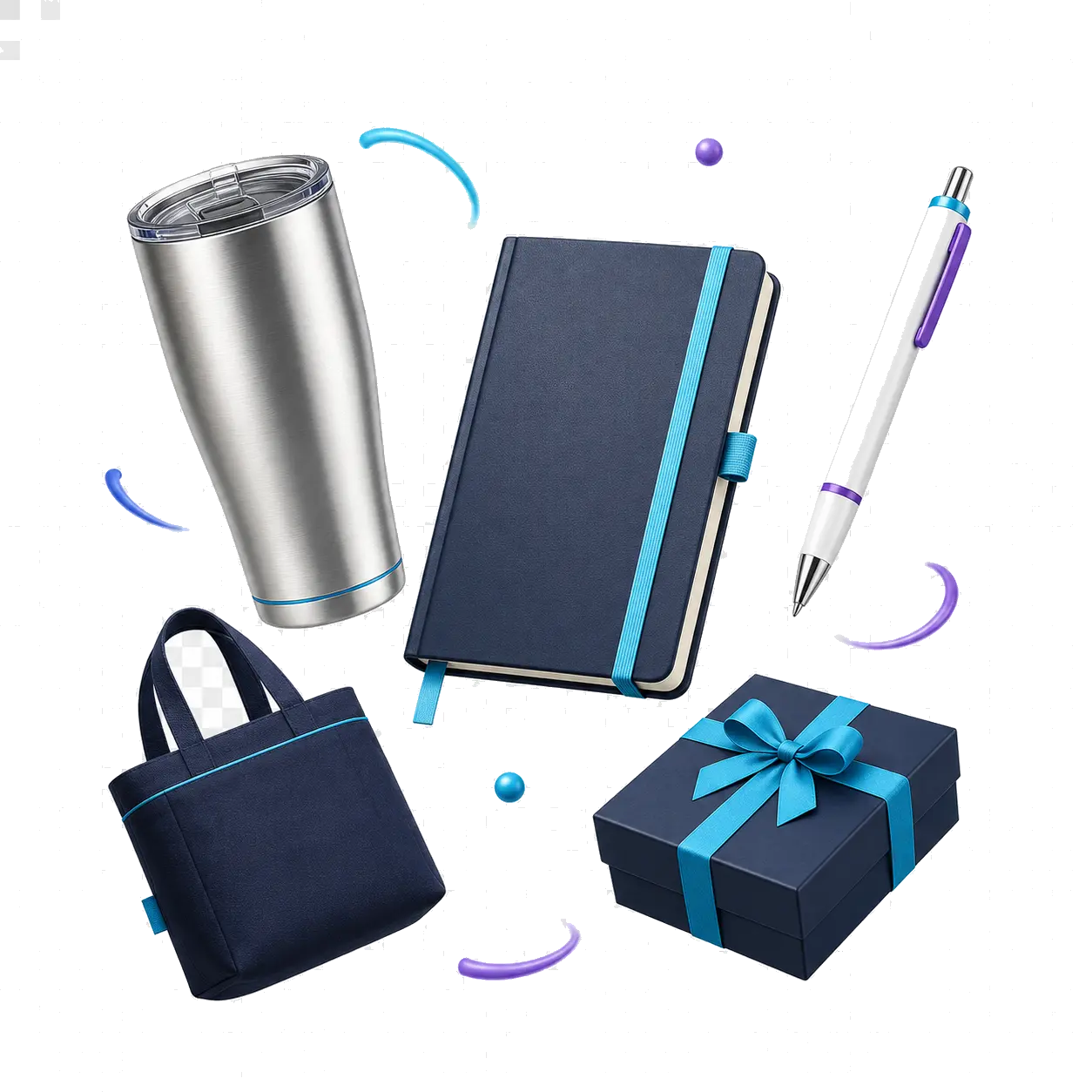 Termo, libreta, pluma, bolsa y regalo empresarial personalizados